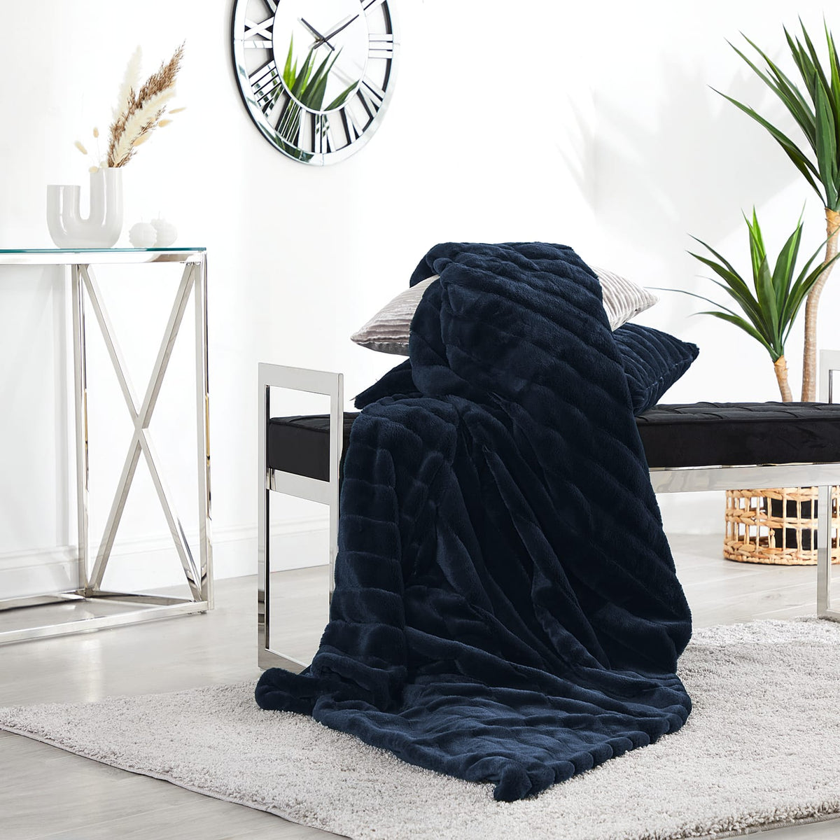 Home Collections Stripe Rib Faux Fur Throw, product image 4