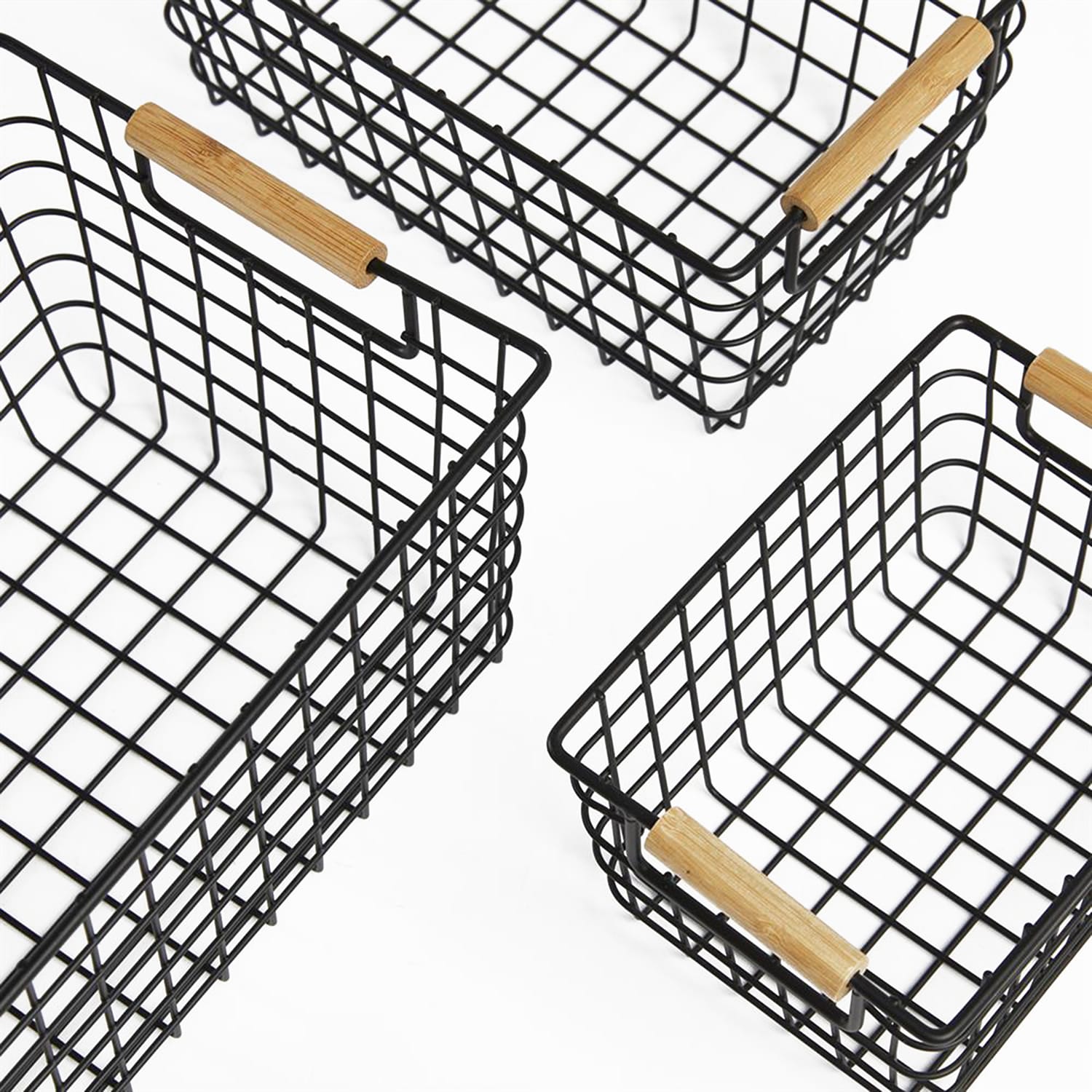 Bathroom Bamboo Handle Basket 3 Pack, product image 2