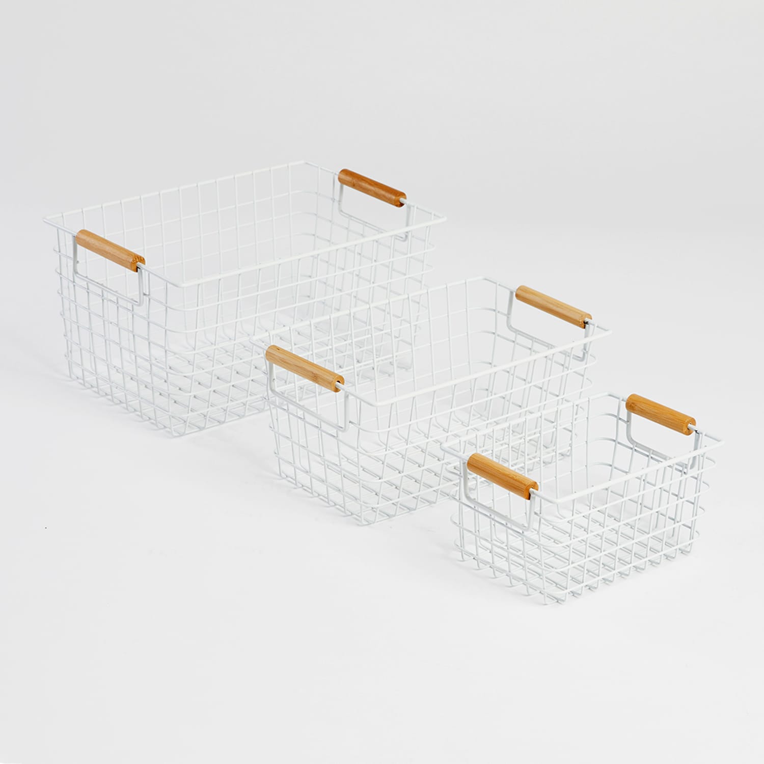 Bathroom Bamboo Handle Basket 3 Pack, product image 3