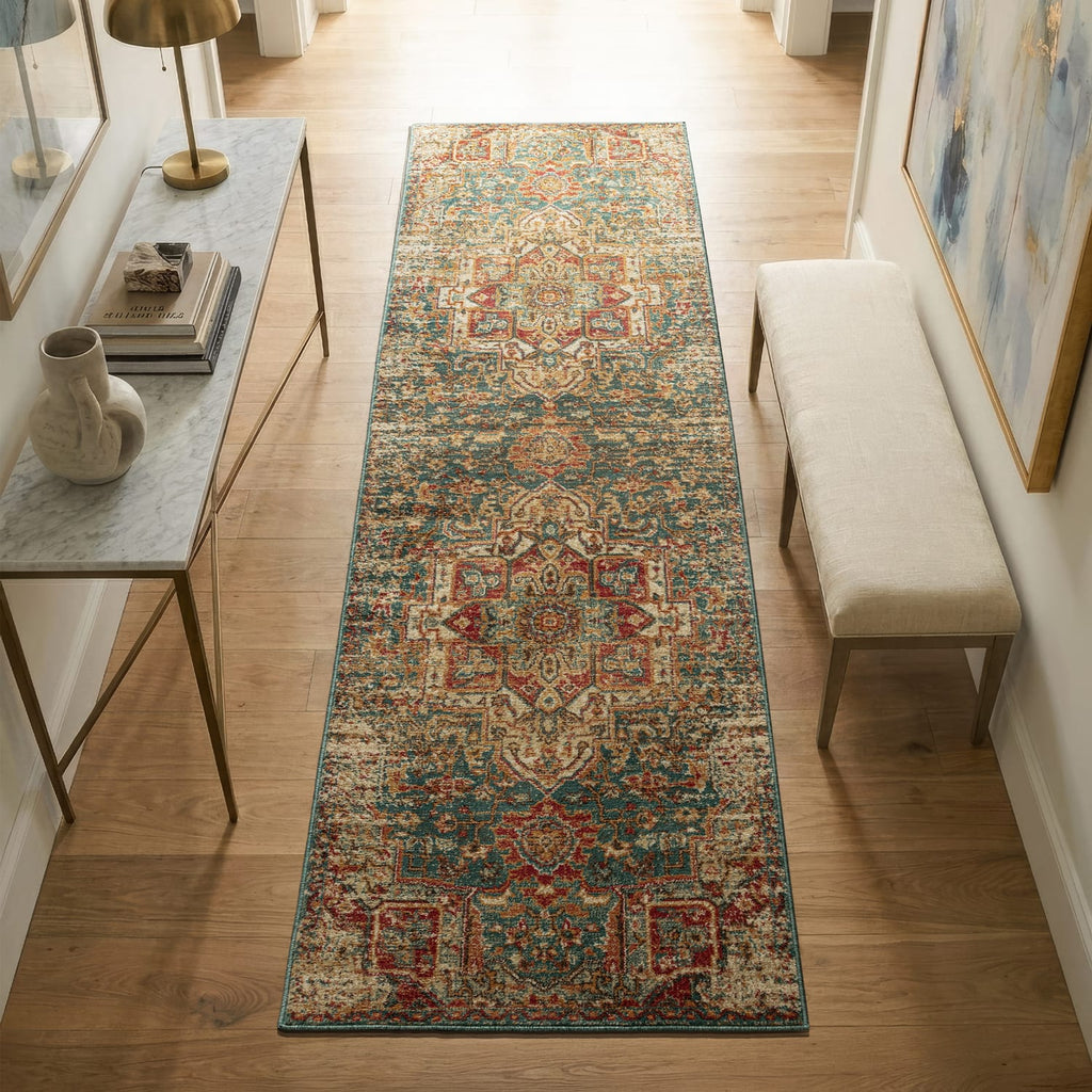 The Rug Edit Raja Medallion Runner RA09 -Teal/Multi, product image 10