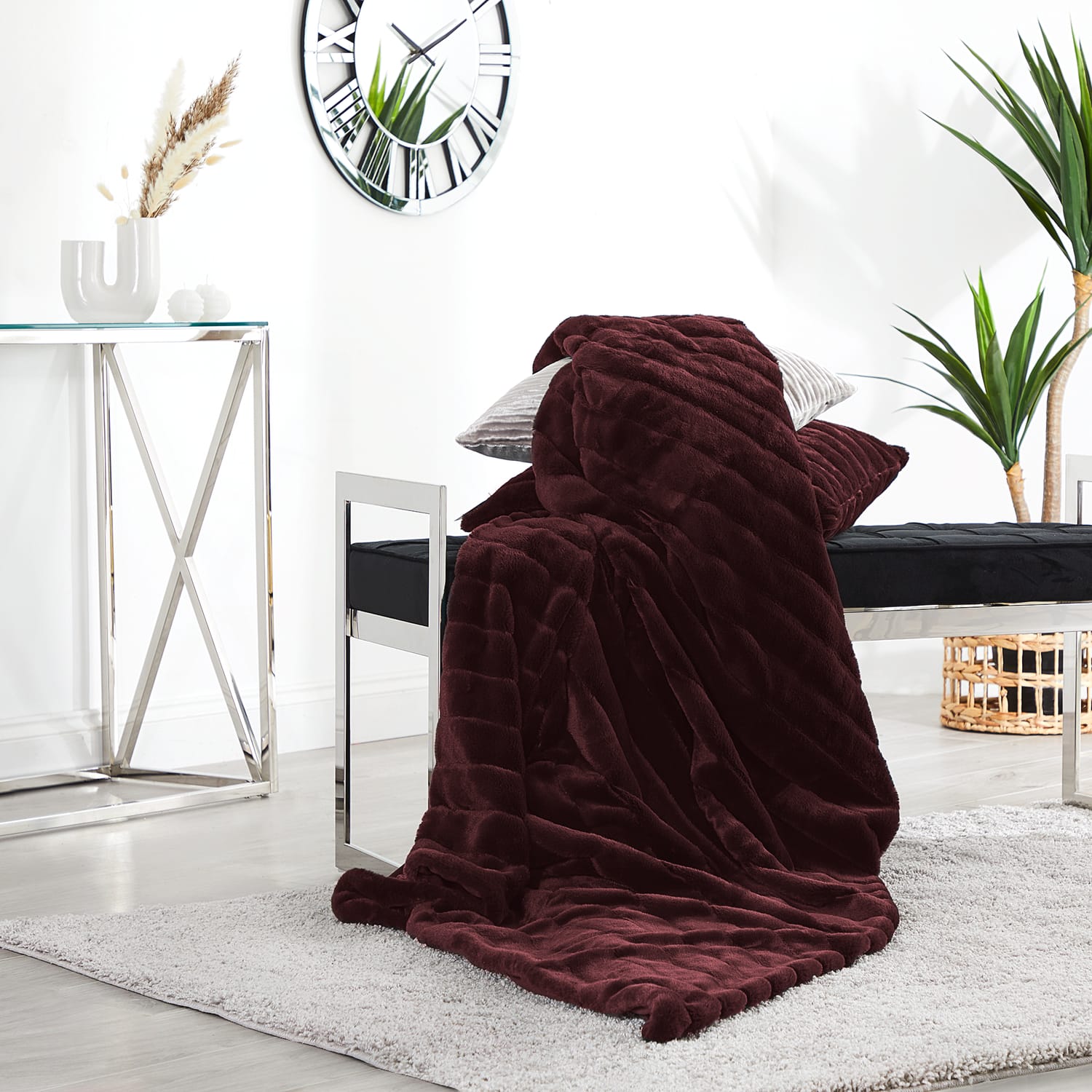 Home Collections Stripe Rib Faux Fur Throw, product image 2