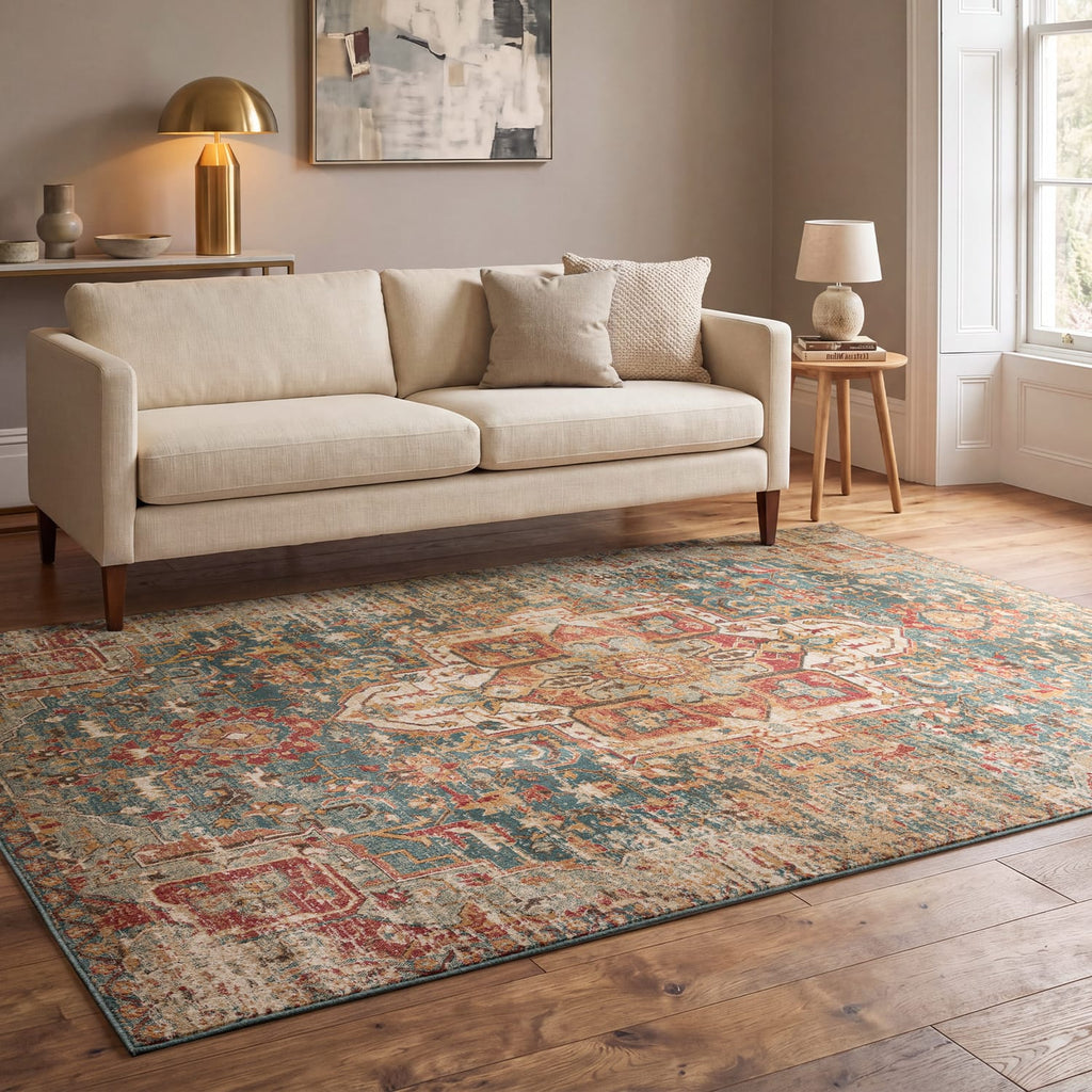 The Rug Edit Raja Medallion Runner RA09 -Teal/Multi